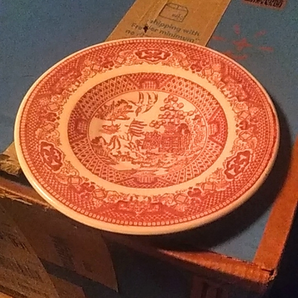 Willowware saucer plate by royal china red